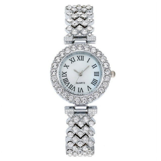 Reloj de mujer con patrón romano y diamantes, reloj de cuarzo, pulsera, reloj de mujer