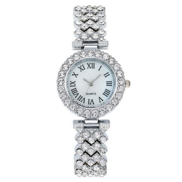 Reloj de mujer con patrón romano y diamantes, reloj de cuarzo, pulsera, reloj de mujer
