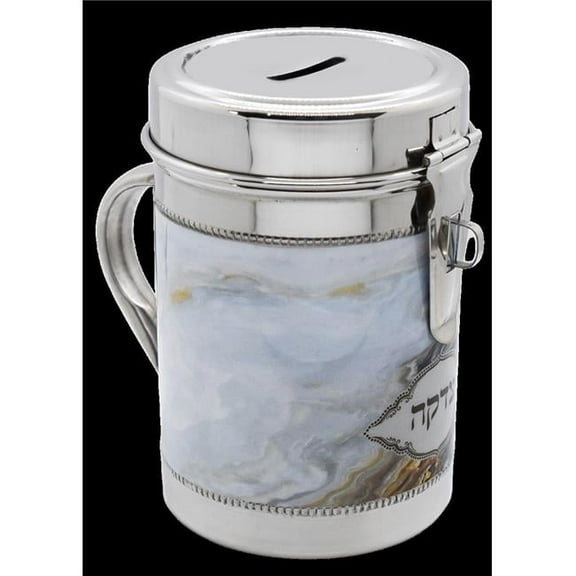 Tzedakah Box with Marble Design, Silver