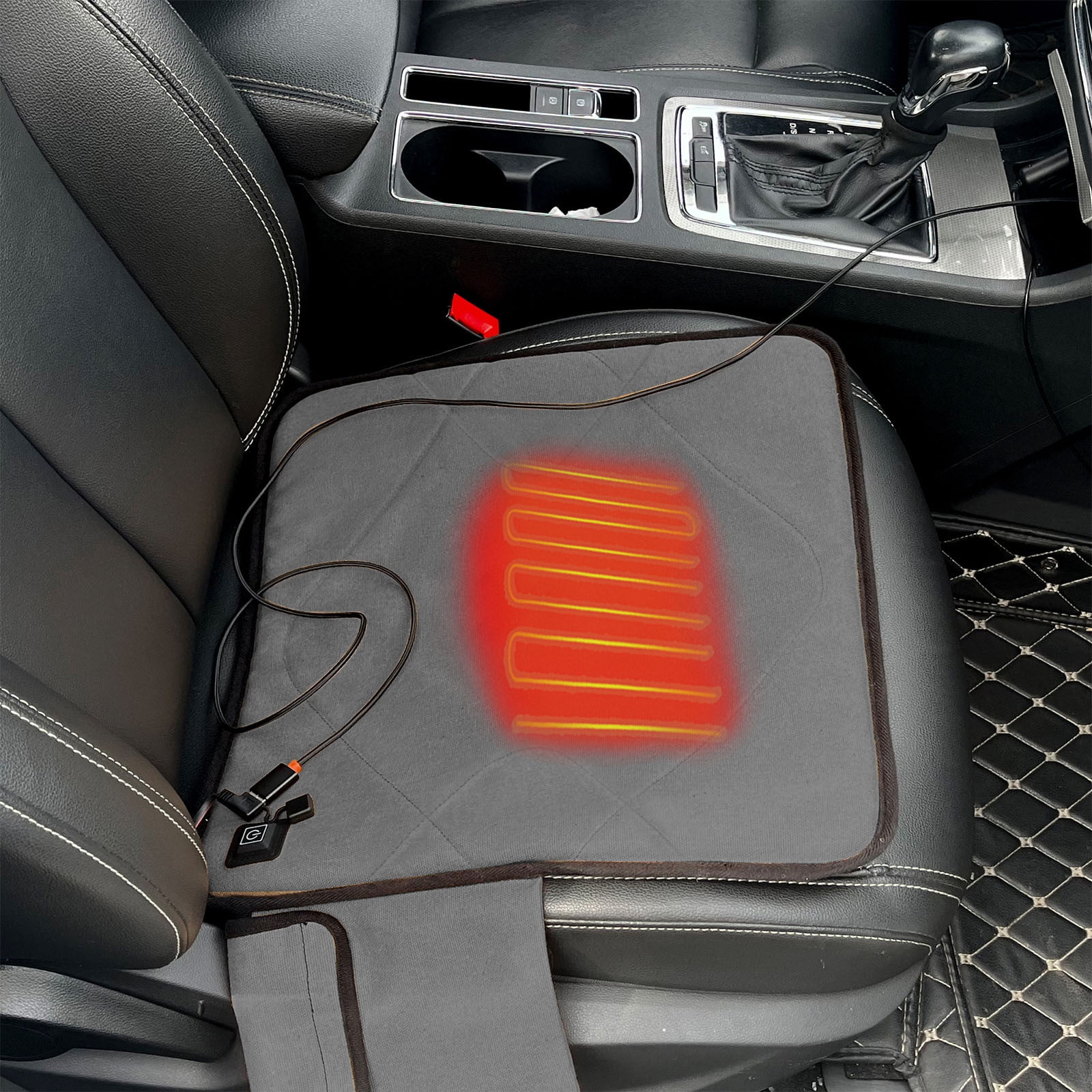 USB Heated Seat Cushion with 3 Temperature Levels, Portable Foldable Heating Pad for Car, Camping, Fishing, Hunting, Indoors, 42.5x42.5cm, Gray/Khaki/Blue/Red