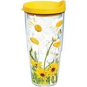 Tervis White Daisies Tumbler with Wrap and Yellow Lid 24oz, Clear