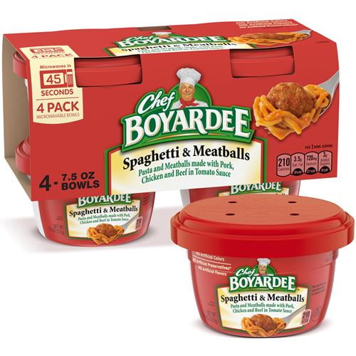 Chef Boyardee Spaghetti & Meatballs, Microwave Meal, 7.5 Oz. 4-Count - Pack of 2