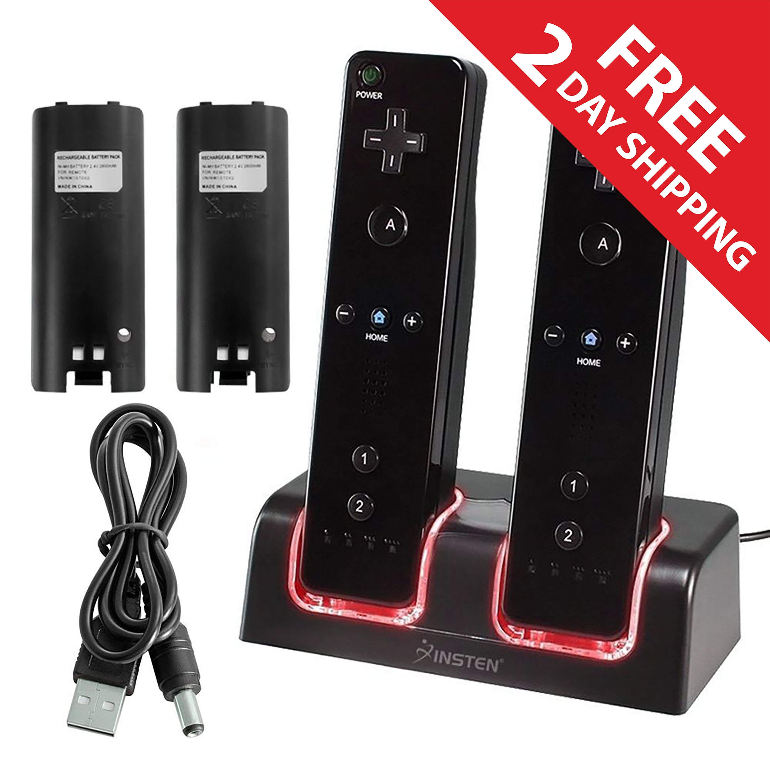2pcs 2800mAh Rechargeable Battery Pack for Wii/Wii U Remote Game Conroller Controller Charger Kit with USB Cable and Batteries Dual Charging Station Dock 