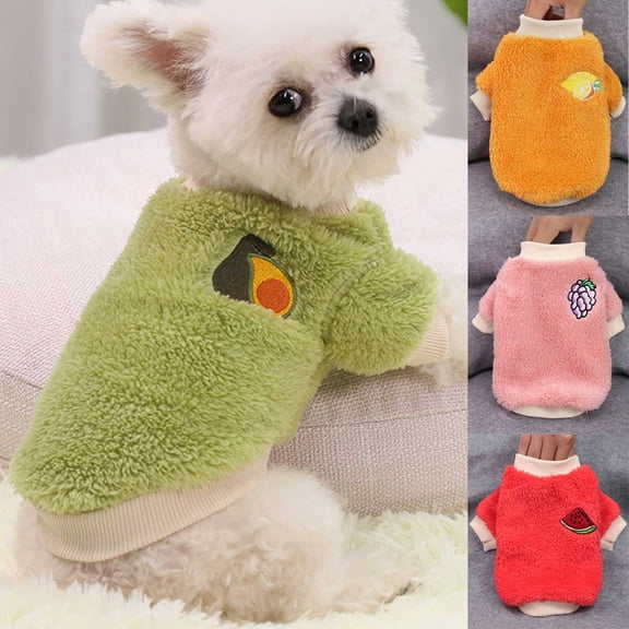Soft Plush Dog Sweater Warm Pullover Pet Clothes with Cute Grape Embroidery for 1-18 Lbs, Pink Size XS