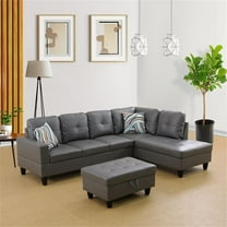 Lifestyle Furniture Biscuits Right-Facing Sectional & Ottoman in Raining Gray