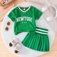 thumbnail image 2 of Toddler Girls Clothes Toddler Baby Girl Clothes Summer Outfits Ruffled One Shoulder T-Shirt Bow Hem Tops Cute Skirt Set,Green, 2 of 6