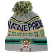 Native Pride Skull Cuffed Knit Winter Hat Pom Beanie (Light Gray)