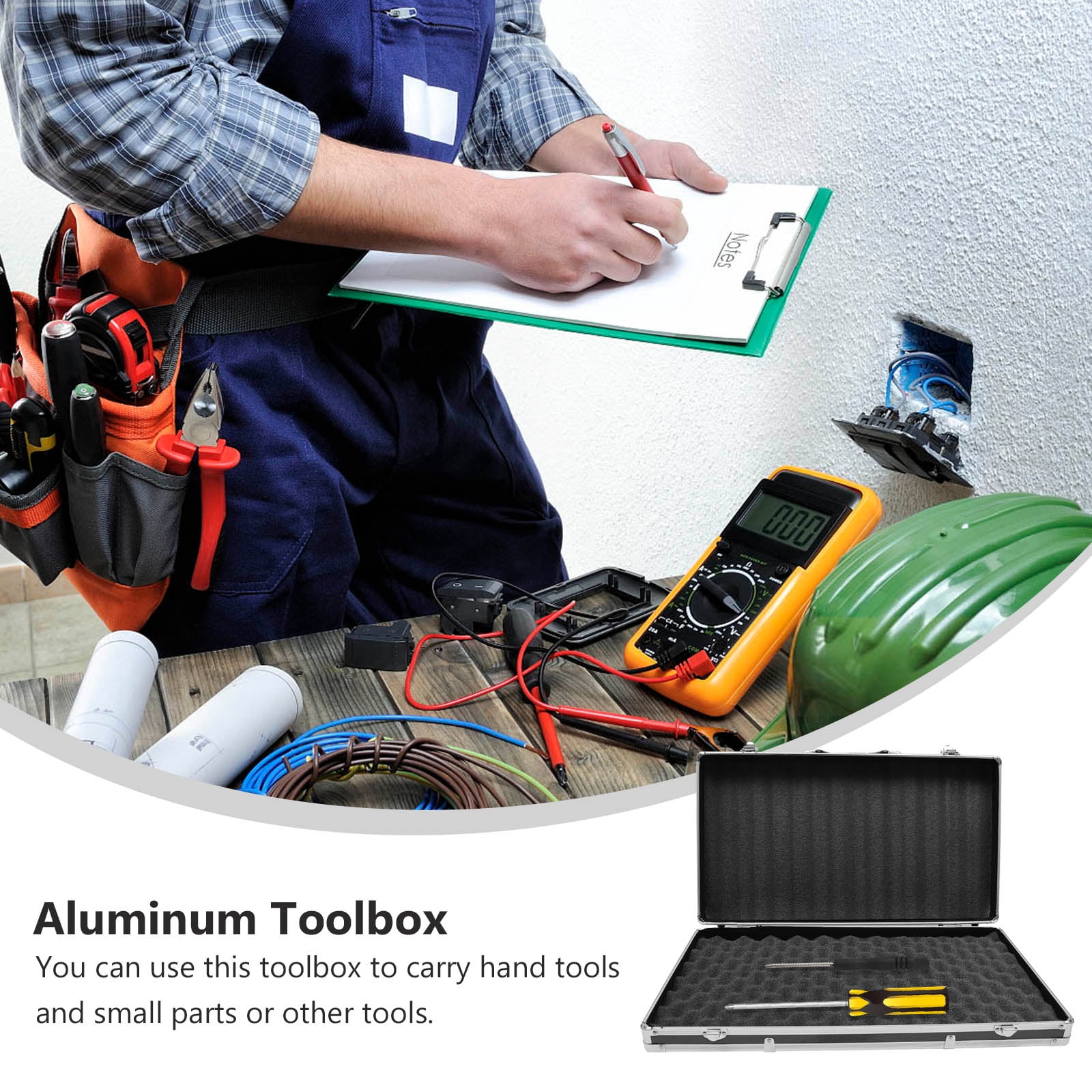 Raindrops Aluminum Tool Box Solid Durable Black with Padded Inserts for Hand Tools