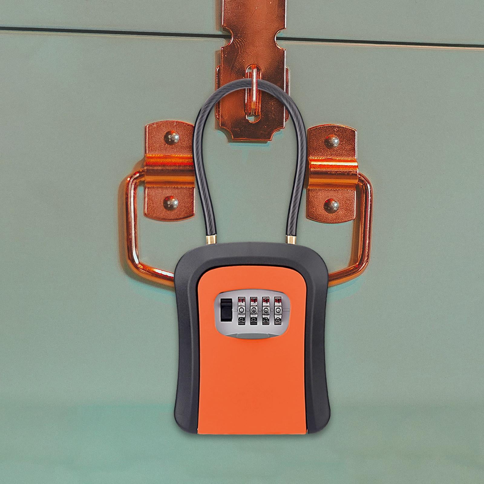 figatia Box Key Security Box with 4 Digit Combination Steel Cable Shackle Weatherproof Portable for Door Knob or Car Durable Orange