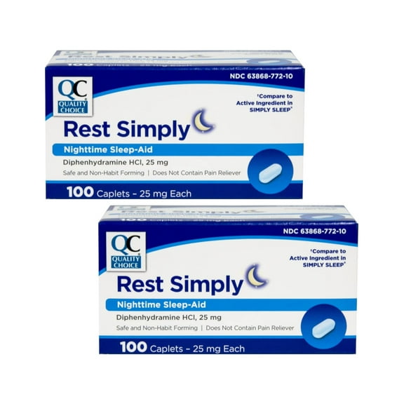 Quality Choice Rest Simply Nighttime Sleep Aid Caplets 100 ct - Pack of 2