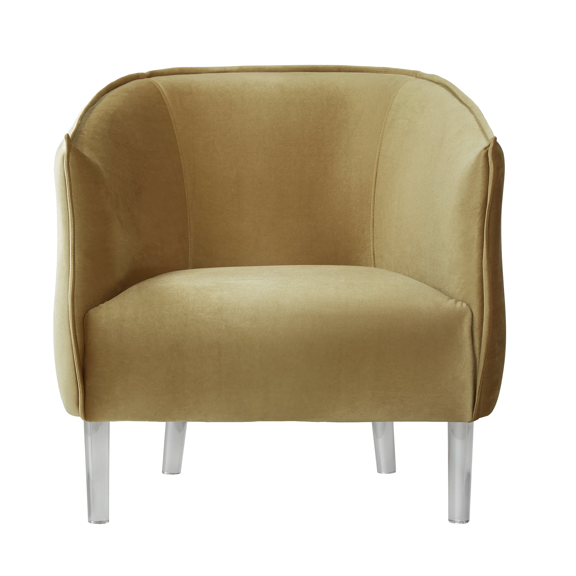 Weston Home Eldridge Velvet Upholstered Barrel Accent Chair with Clear Acrylic Legs, Gold