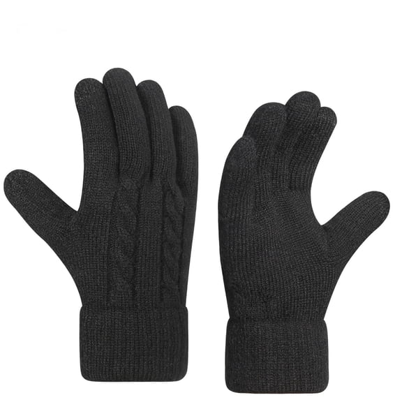 Black Ladies Double Layer Gloves For Winter Thick And Cozy With Velvet Lining For Touchscreen Use And Comfort