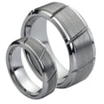 thumbnail image 1 of For Him & Her 8MM/6MM Tungsten Carbide Brushed Center With GrooveCut Wedding Band Ring Set, 1 of 4