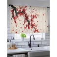 thumbnail image 5 of Sheer Curtains 54 Inch Length 2 Panels Set for Kitchen, Red Flowers Semi Sheer Curtains for Windows, Vintage Chinese Painting Plum Branches Voile Window Treatments Rod Pocket Curtain, 5 of 7