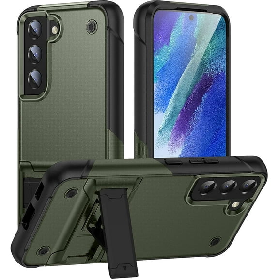 Samsung Galaxy S21 FE 5G Case Military Shockproof Magnetic Kickstand Cell Phone Cover Protective with Upgrade Hard PC & Premium Soft TPU Kickstand for Galaxy S21 FE 6.4 inch Green