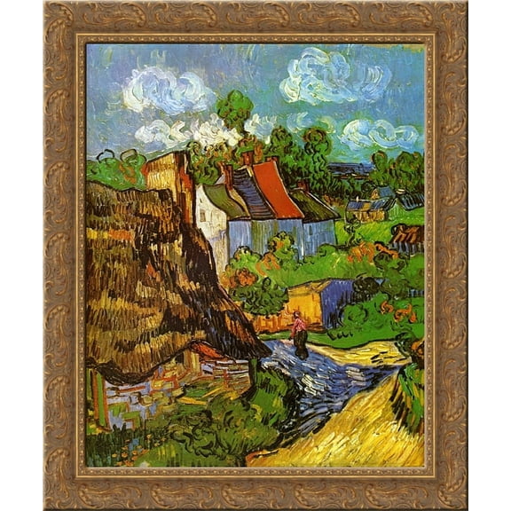 Houses in Auvers 2 24x20 Gold Ornate Wood Framed Canvas Art by Vincent van Gogh
