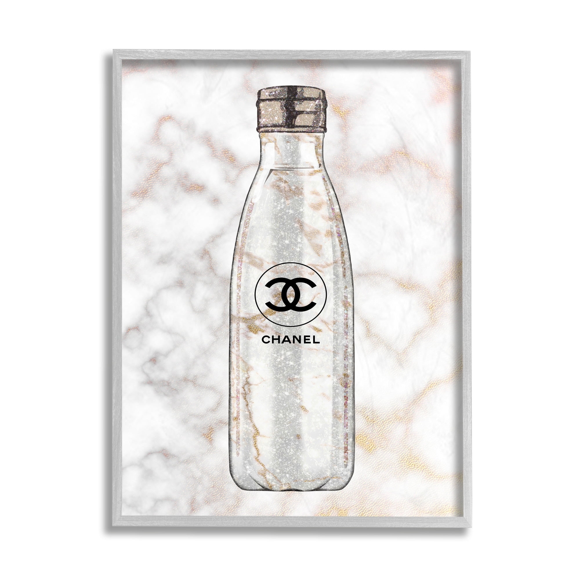 Stupell Industries Glam Fashion Water Bottle over Marble Black Framed, 24 x 30, Design by Ziwei Li