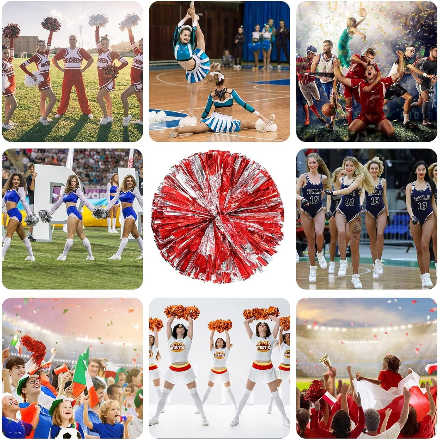 Zhangyh Pom Poms Cheerleading,Fluffy Cheerleader Pompoms with Finger Friendly Ring,Metallic Pom Poms Cheerleading for Celebration (Blue, 4 Pack)