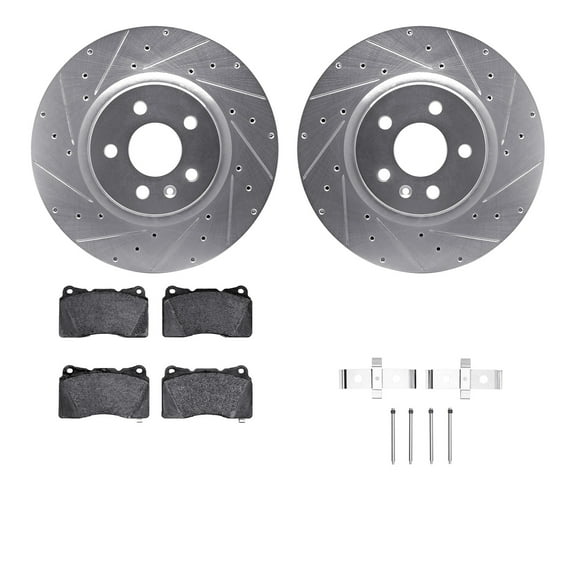 Dynamic Friction Company Front Brake Rotors-Drilled and Slotted-Silver with 5000 Advanced Brake Pads includes Hardware 7512-26002