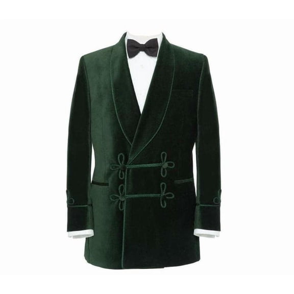 Men’s Velvet Embroidered Tuxedo Blazer | Slim Fit Formal Jacket with Shawl Lapel & Toggle Closure | Wedding Party Coat