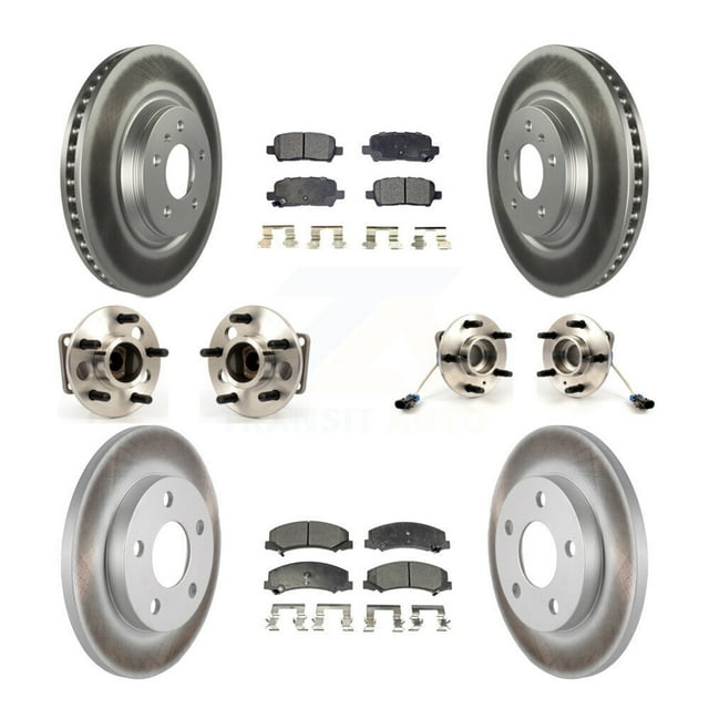 Transit Auto Front Rear Hub Bearings Assembly Coated Disc Brake Rotors and Ceramic Pads Kit (10Pc) for Car Chevrolet Impala Limited - Left Right Side (Driver Passenger) KBB-112674