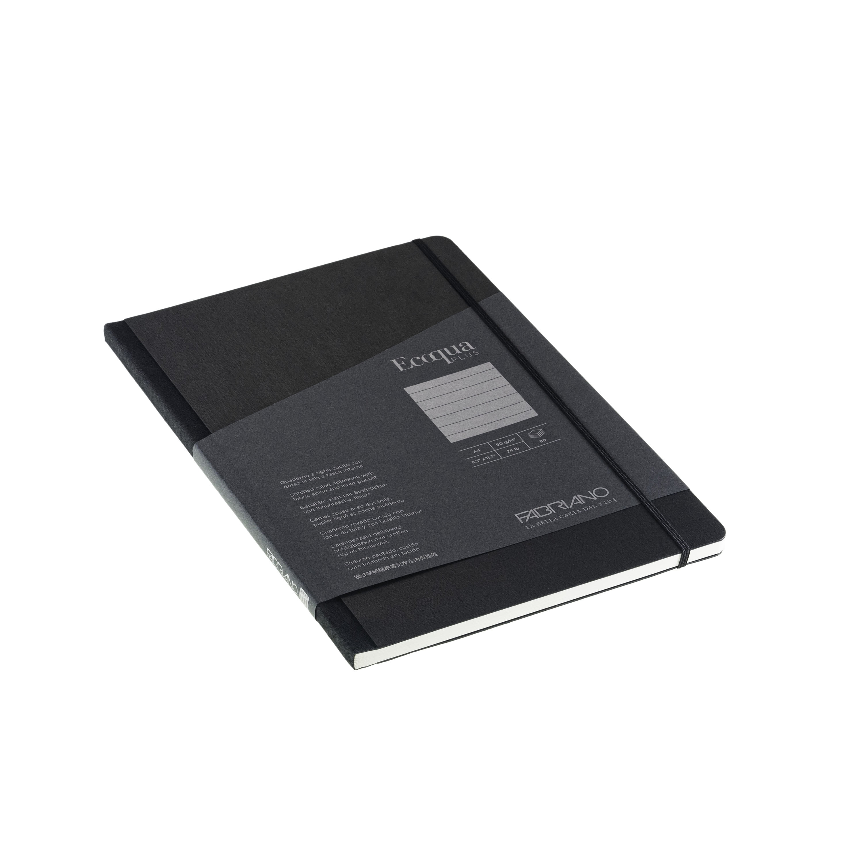 Fabriano Ecoqua Plus Fabric-Bound Notebook, 8.3" x 11.7", A4, Lined, Black