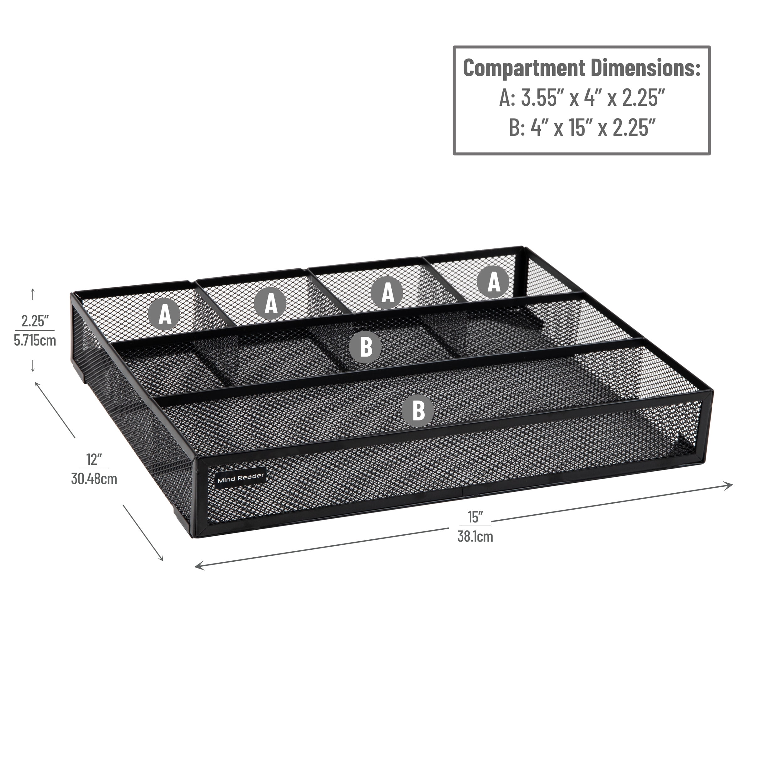 Mind Reader Drawer Organizer, Utensil Organizer, Office, Kitchen, Metal, Set of 2, Black