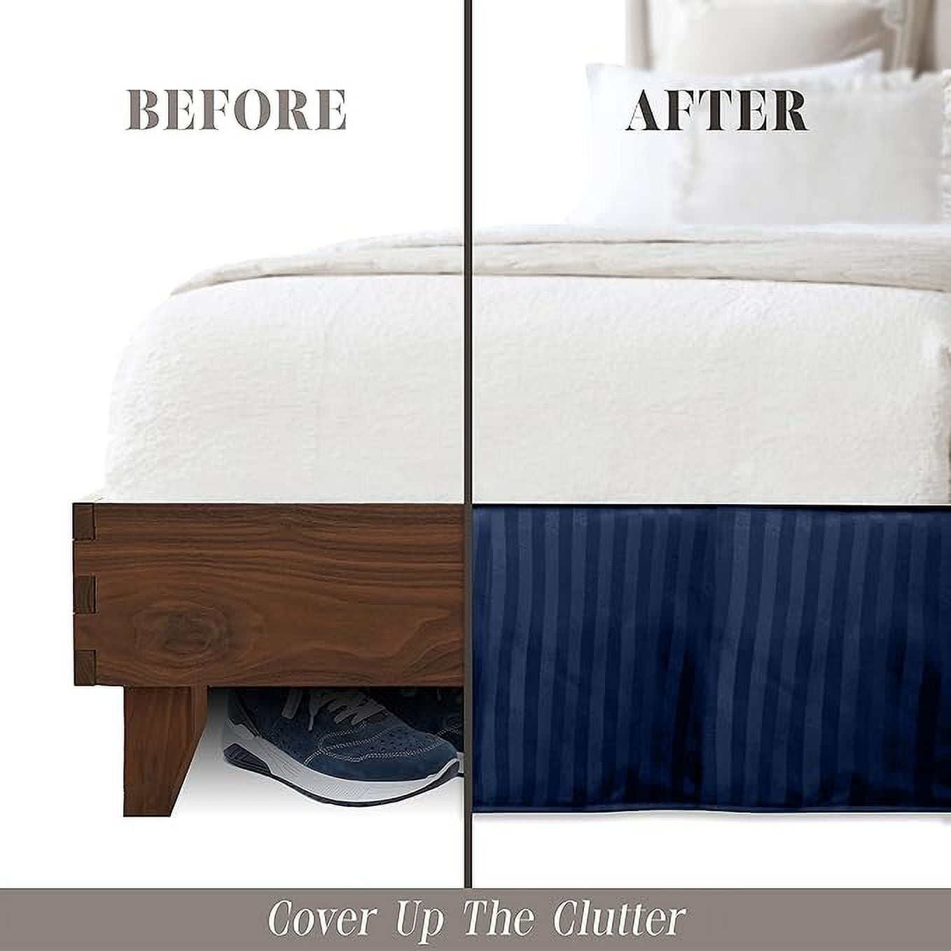 Elegant Comfort 1-Piece Striped Bed Skirt, 1500 Thread Count, Stylish Pleated Design, Easy Care, Wrinkle and Stain Resistant , Cali King, Navy Blue