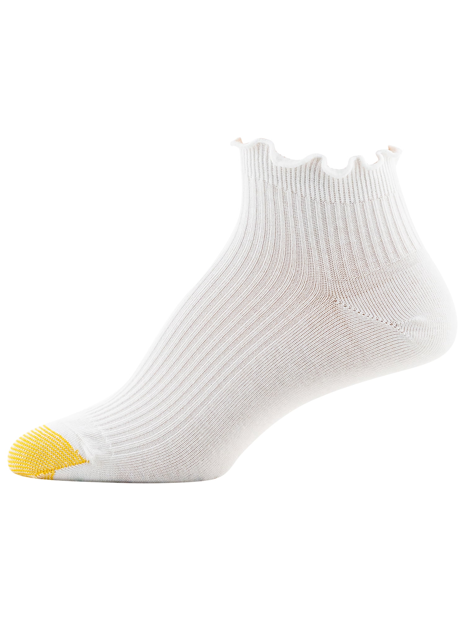 GoldToe Edition Women's Lettuce Edge Rib Quarter Socks White, 6 Pairs, Size 6-9