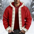 thumbnail image 2 of Men's New Fleece-Lined Hooded Cardigan Hoodie - Red XXXL, 2 of 6