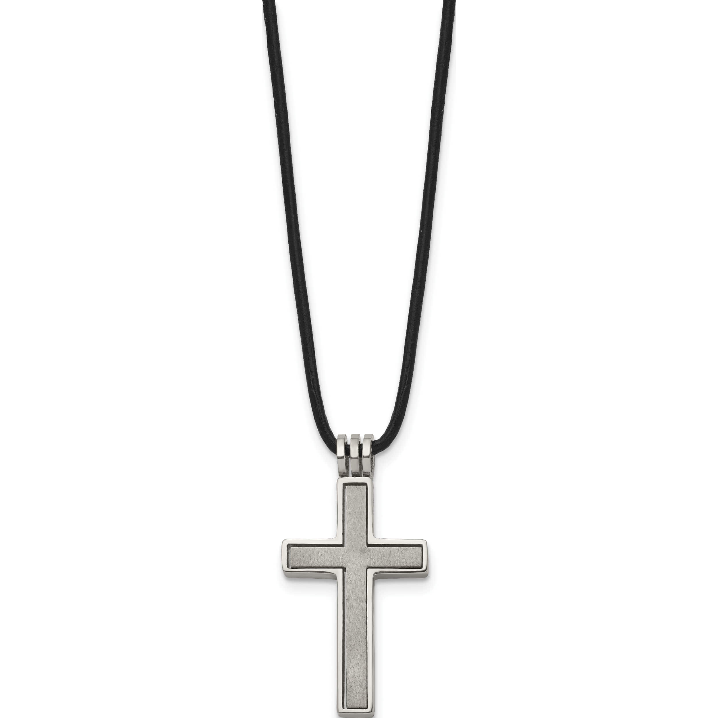 Titanium Leather Cord Cross 18In Necklace (18 X 18) Made In China tbn100-18