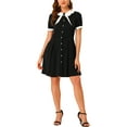 thumbnail image 2 of INSPIRE CHIC Women's Fit and Flare Contrast Color Bowtie Neck Dresses Black XS, 2 of 7