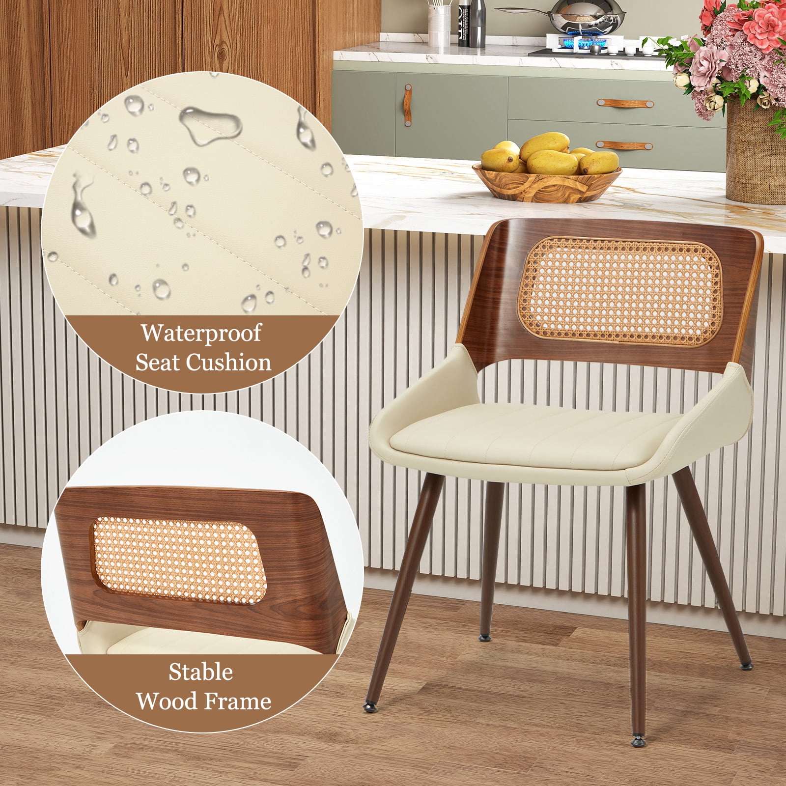 AVAWING Mid Century Modern Dining Chairs Set of 6, Accent Bentwood Chairs for Kitchen, Beige