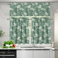 thumbnail image 2 of White Flower-Green 3 Piece Kitchen Window Curtain Panel Tiers and Valance Set Rod Pocket Darkening Curtains Light Filtering Energy Efficient Curtain Set for Small Window, 2 of 5
