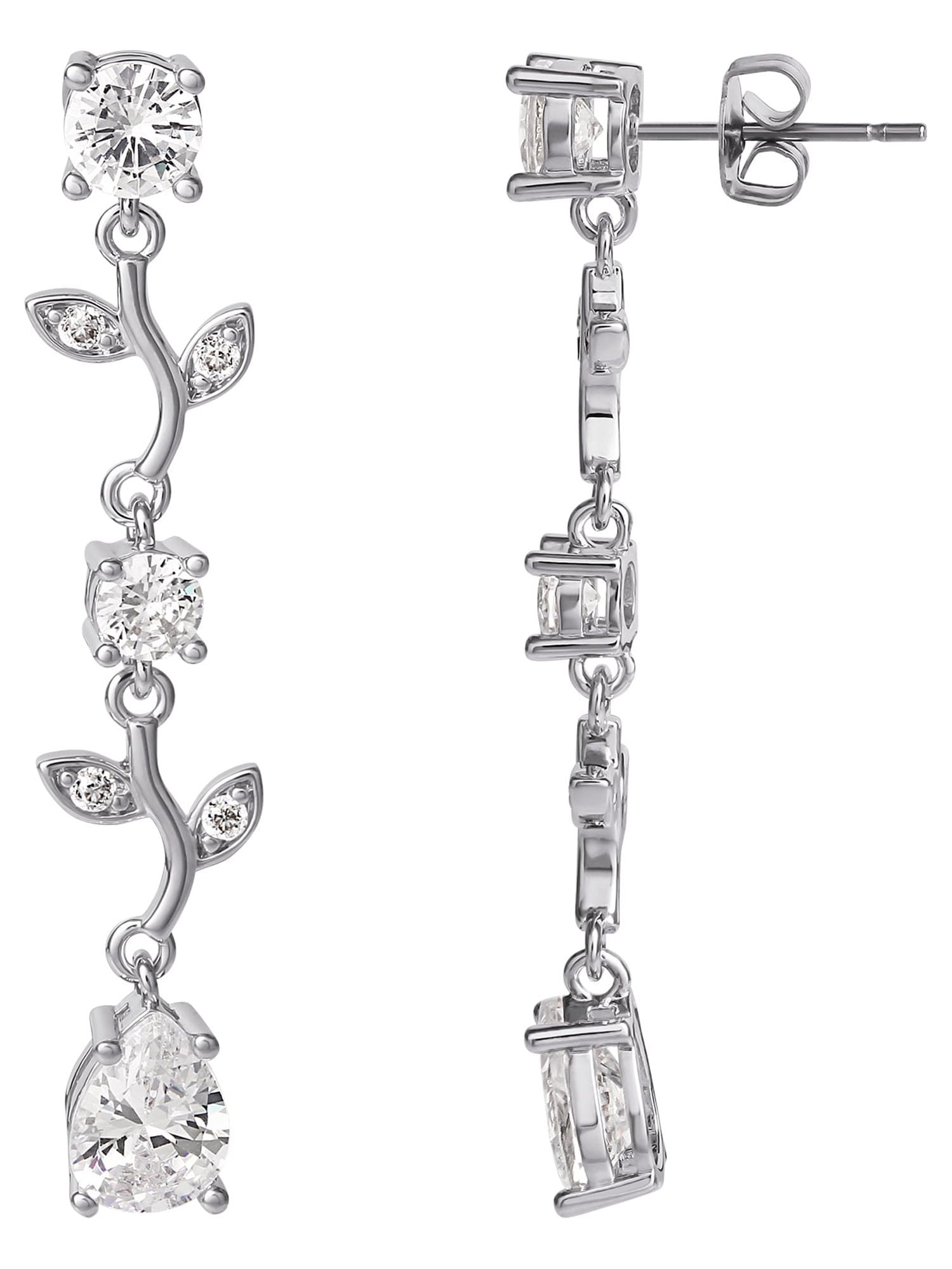 Brilliance Fine- Women's Silver Plated Cubic Zirconia Twig Dangle Earrings