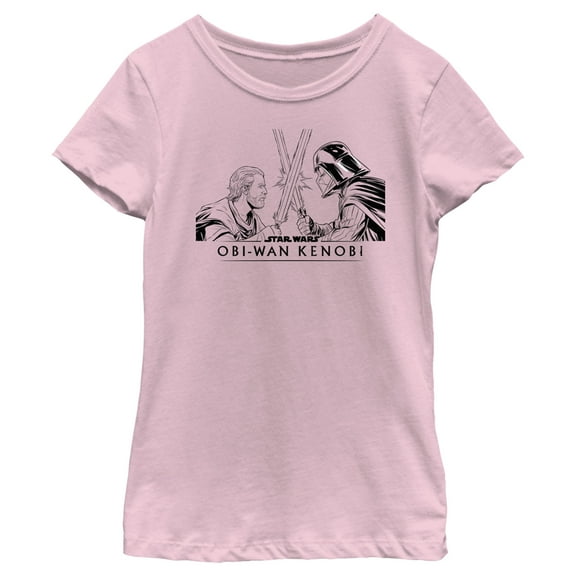 Girl's Star Wars: Obi-Wan Kenobi Darth Vader vs Kenobi Sketch Lightsaber Duel  Graphic Tee Light Pink X Small