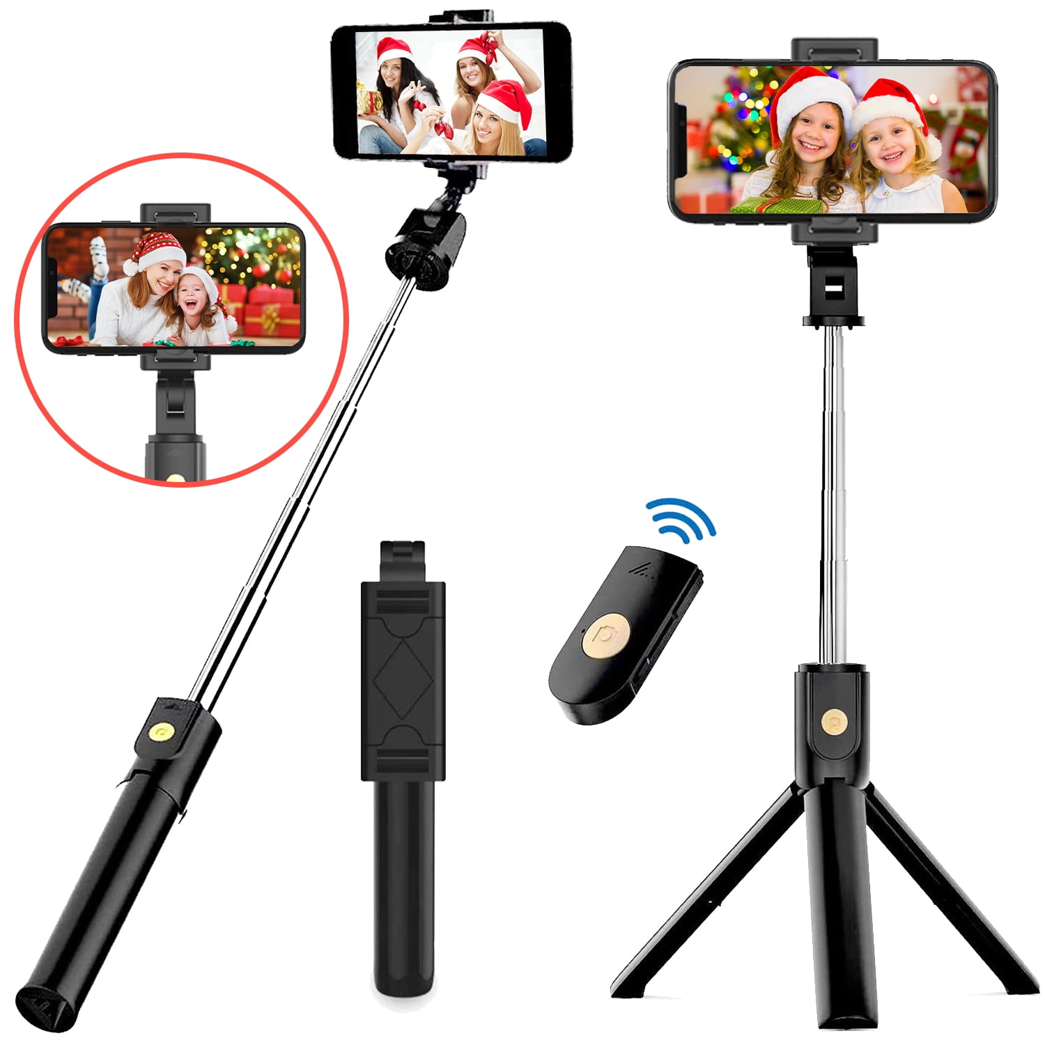 Stainless Steel 4 in 1 Wireless Remote Shutter+Handheld Cellphone Selfie Stick Monopod+Tripod+Holder for IOS Android SmartPhone black Jasnyfall