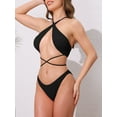 thumbnail image 2 of DARING DIVA Women's Criss Cross Ribbed Knit Bikini Sets X-Small Black, 2 of 6