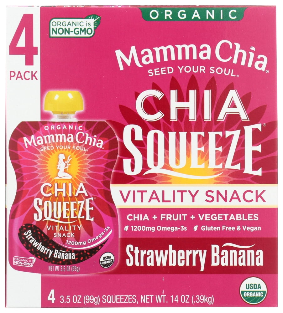Mamma Chia Strawberry Banana Organic Chia Squeeze Pouch, 3.5 oz, 4 ...