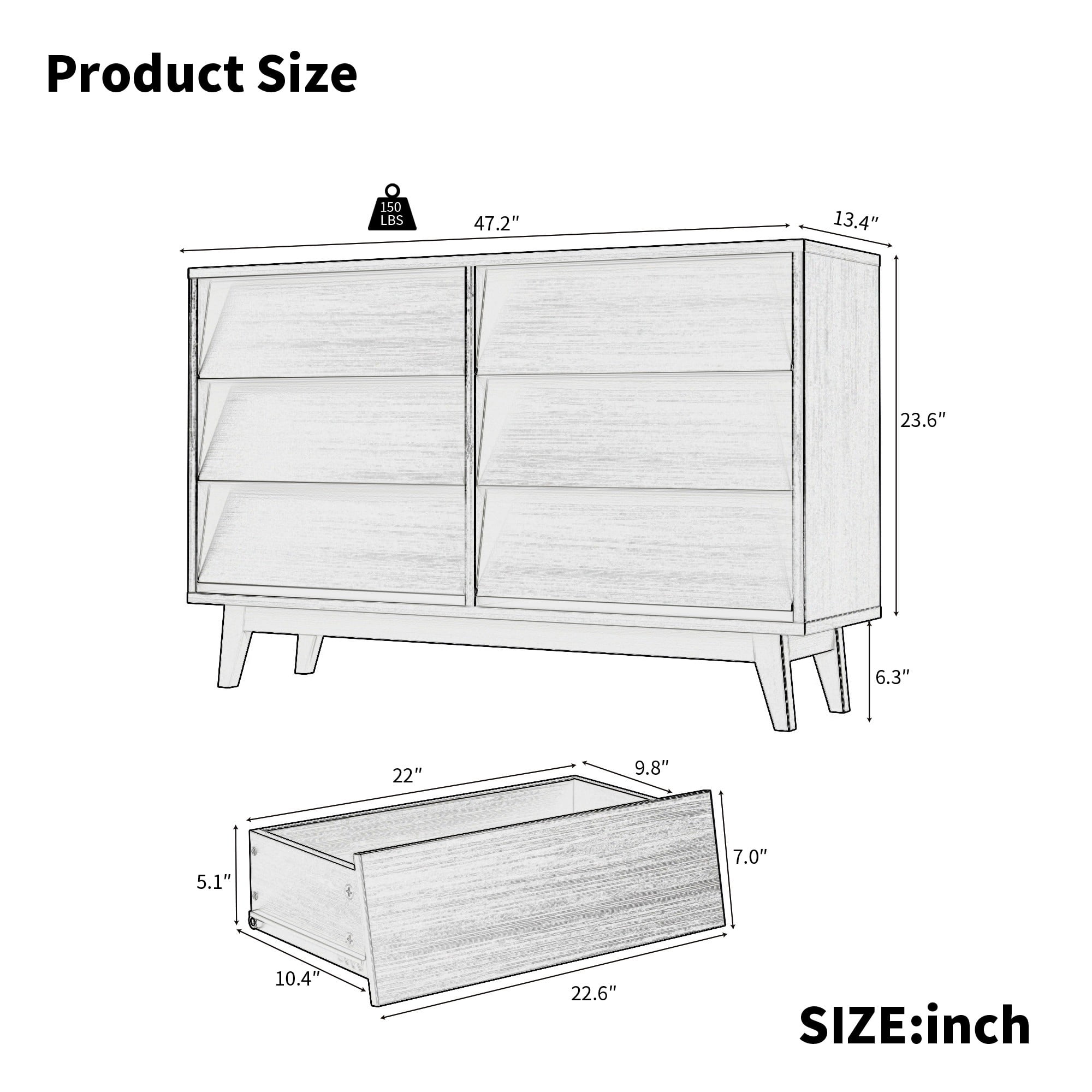 6 Drawer Dresser,Vintage Bevel Design Double Dresser,Chest of Drawers for Living Room,Hallway,Brown