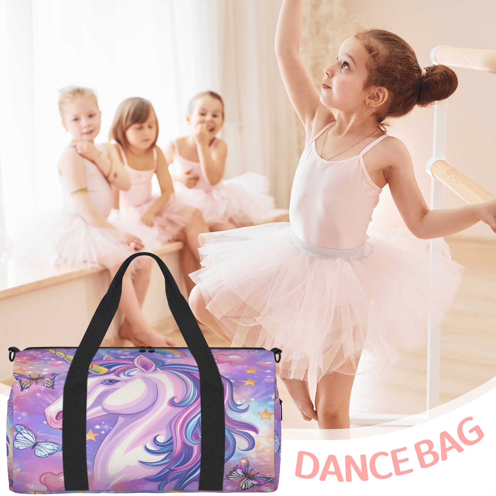 Herdesigns Unicorn Butterfly Gym Bag for Women, Duffle Bag for Travel Sport, Lightweight Waterproof Carry on Weekender Overnight Dance Yoga Workout Bags