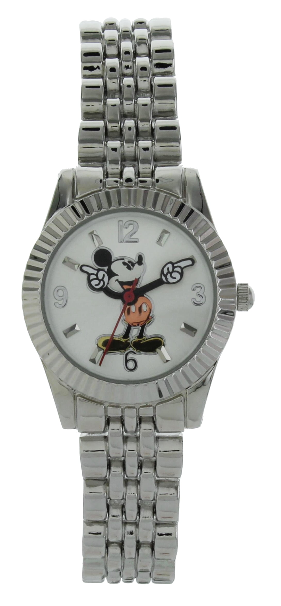 Disney Women's Mickey Mouse Classic Silver Tone Fluted Bezel