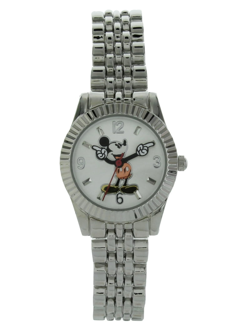 Disney Women's Mickey Mouse Classic Silver Tone Fluted Bezel Watch