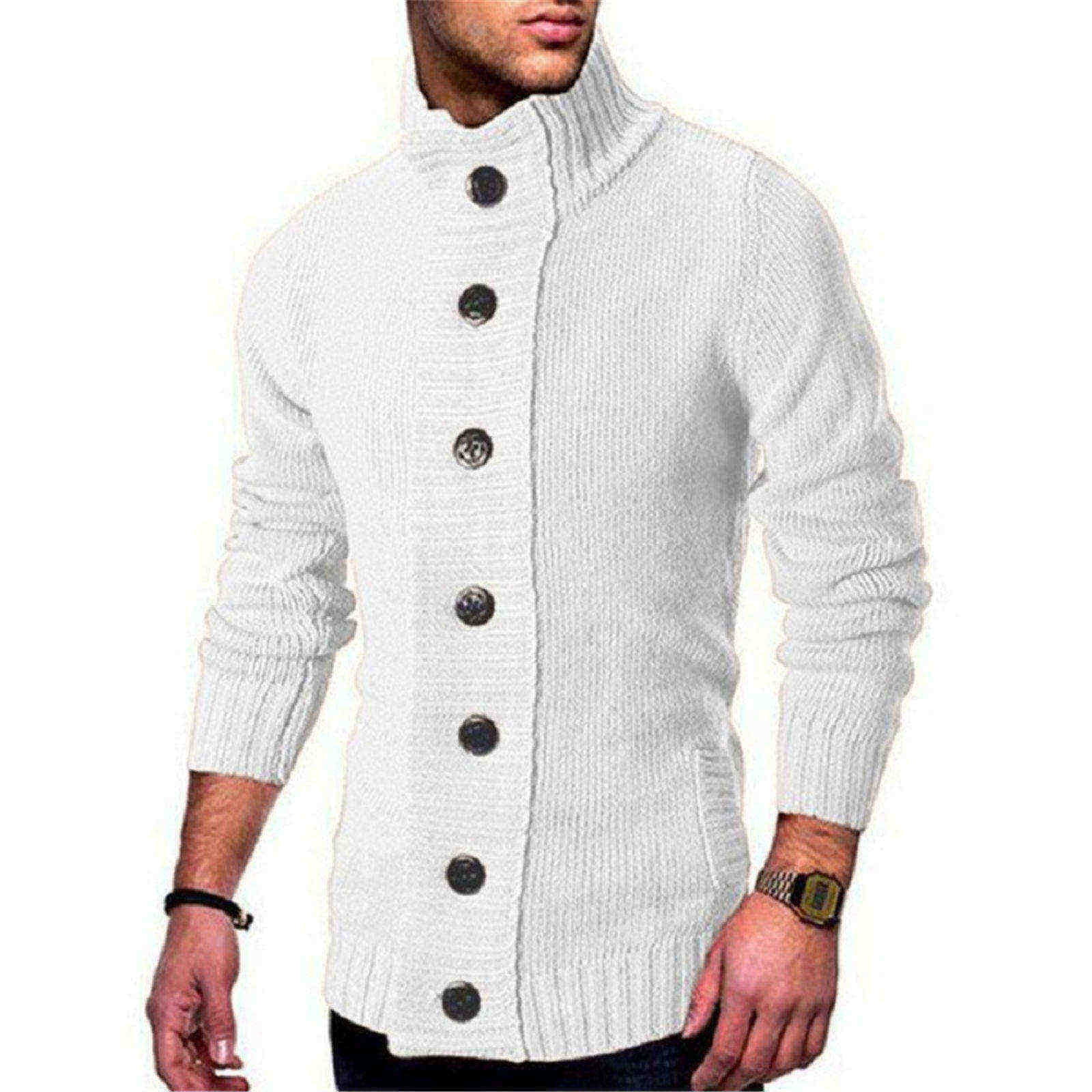 Mens Cardigan Jacket Chunky Sweater Knitted Trench Coat Jumper Knitwear Tops 
