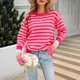 thumbnail image 5 of Suéter Informal de Cuello Redondo y Larga para Mujer, Jersey de Punto A Rayas A . Rosa Roja S, 5 of 10