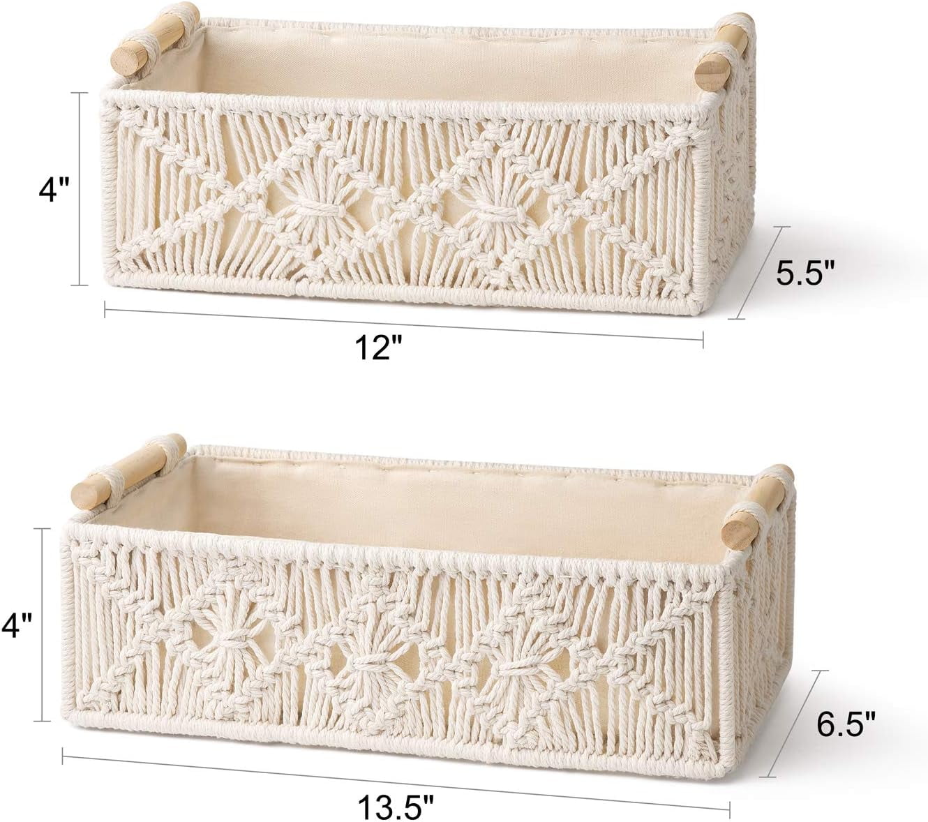 Kvago Macrame Storage Basket Boho Decor Bathroom Baskets for Organizing, Toilet Tank Basket for Bathroom Woven Decor Basket with Handle Bedroom Nursery Living Room Entryway (Beige)