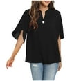 thumbnail image 7 of Dreluolixuan Womens Western Shirts Short Sleeve V Neck Blouses Front Button Tees Loose Fitted Comfy Solid Color Shirts 2024 Fashion Trendy Clothing Black S, 7 of 7