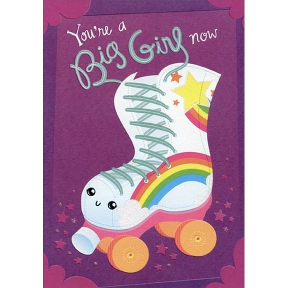 Designer Greetings Rainbow Roller Skate Juvenile : Kids Birthday Card for Young Girl