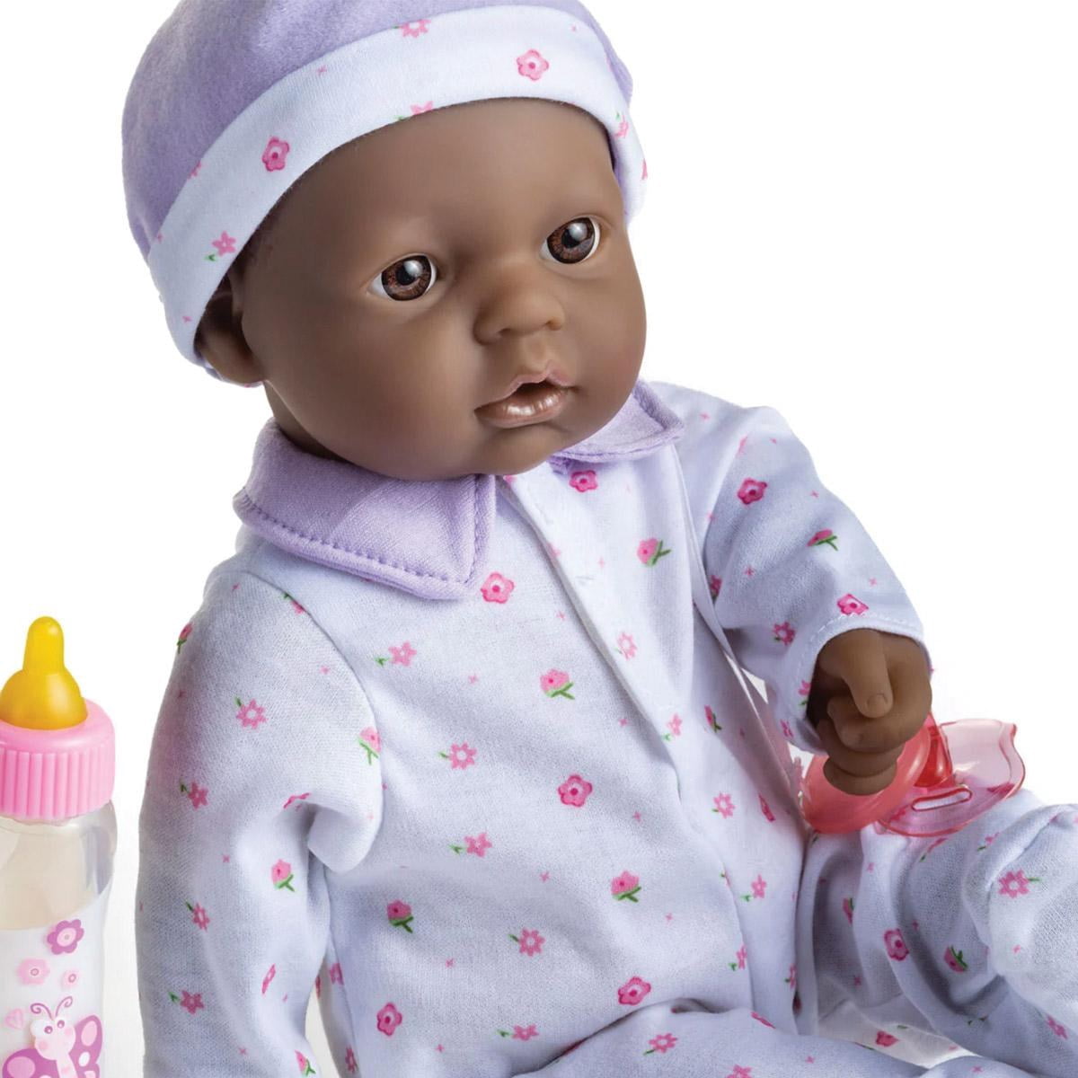 JC Toys La Baby 16-Inch African American Soft Baby Doll with Accessories, Purple Outfit