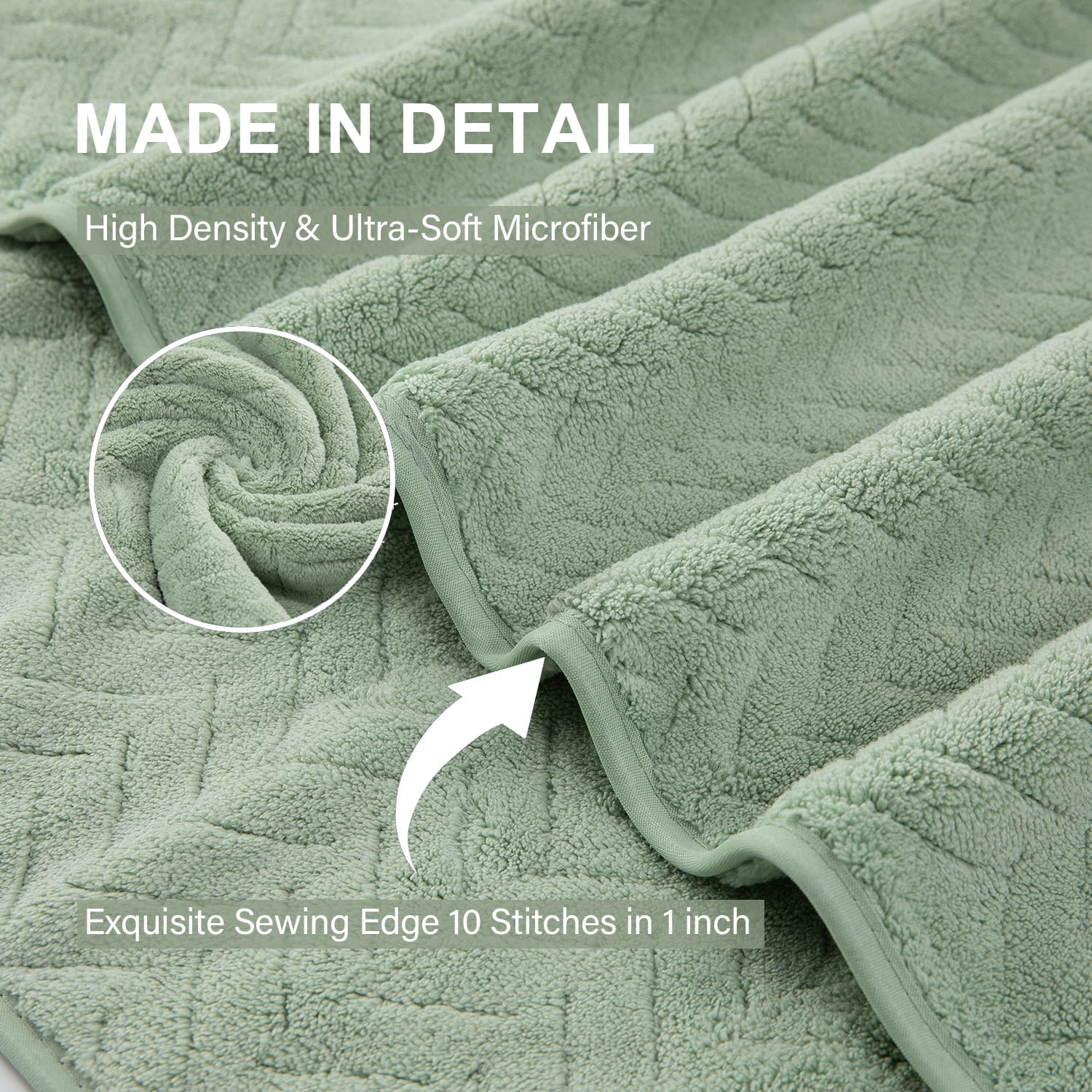 Covina Home 8-Pack Light Green Bath Towel Set, Oversized Ultra Soft Microfiber Bathroom Towel Set Adult Luxury Lightweight Cozy Collection